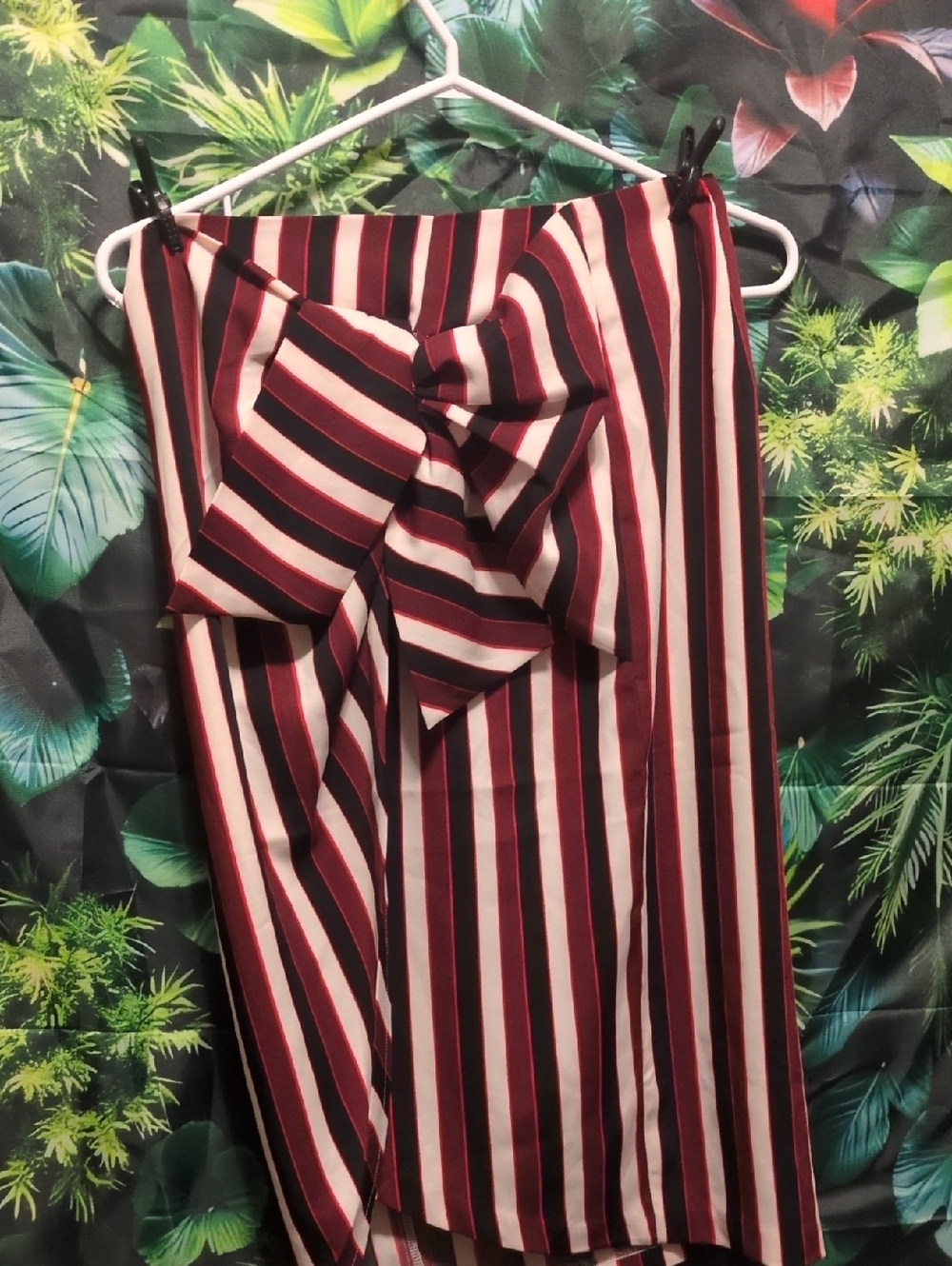 Dynamite Burgundy, White & Black Striped Midi Skirt